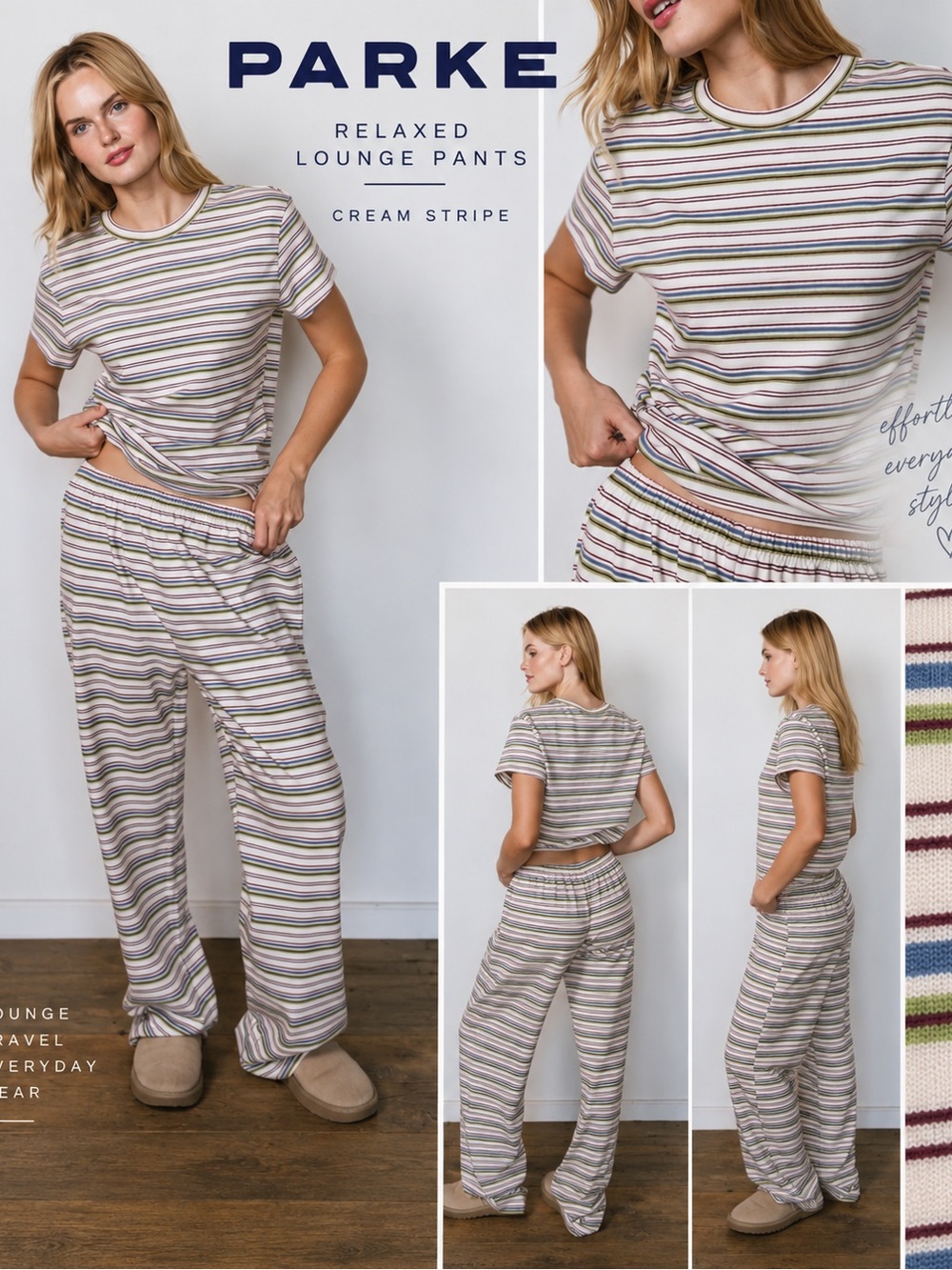 Parke Relaxed Wide-Leg Lounge Pants in Cream Stripe